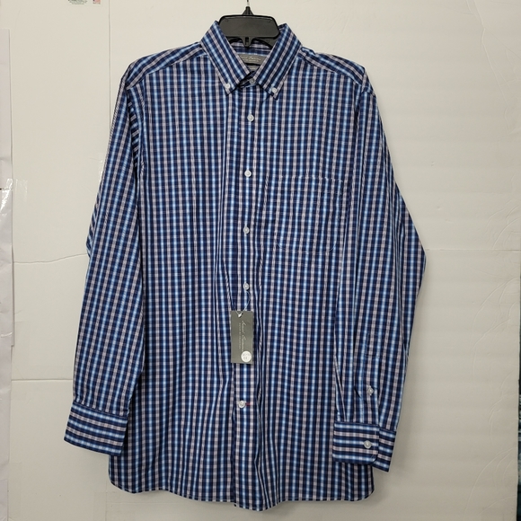 Daniel Cremieux Other - Daniel Cremieux Signature Performance Plaid Dark Blue Long-Sleeve Woven Shirt